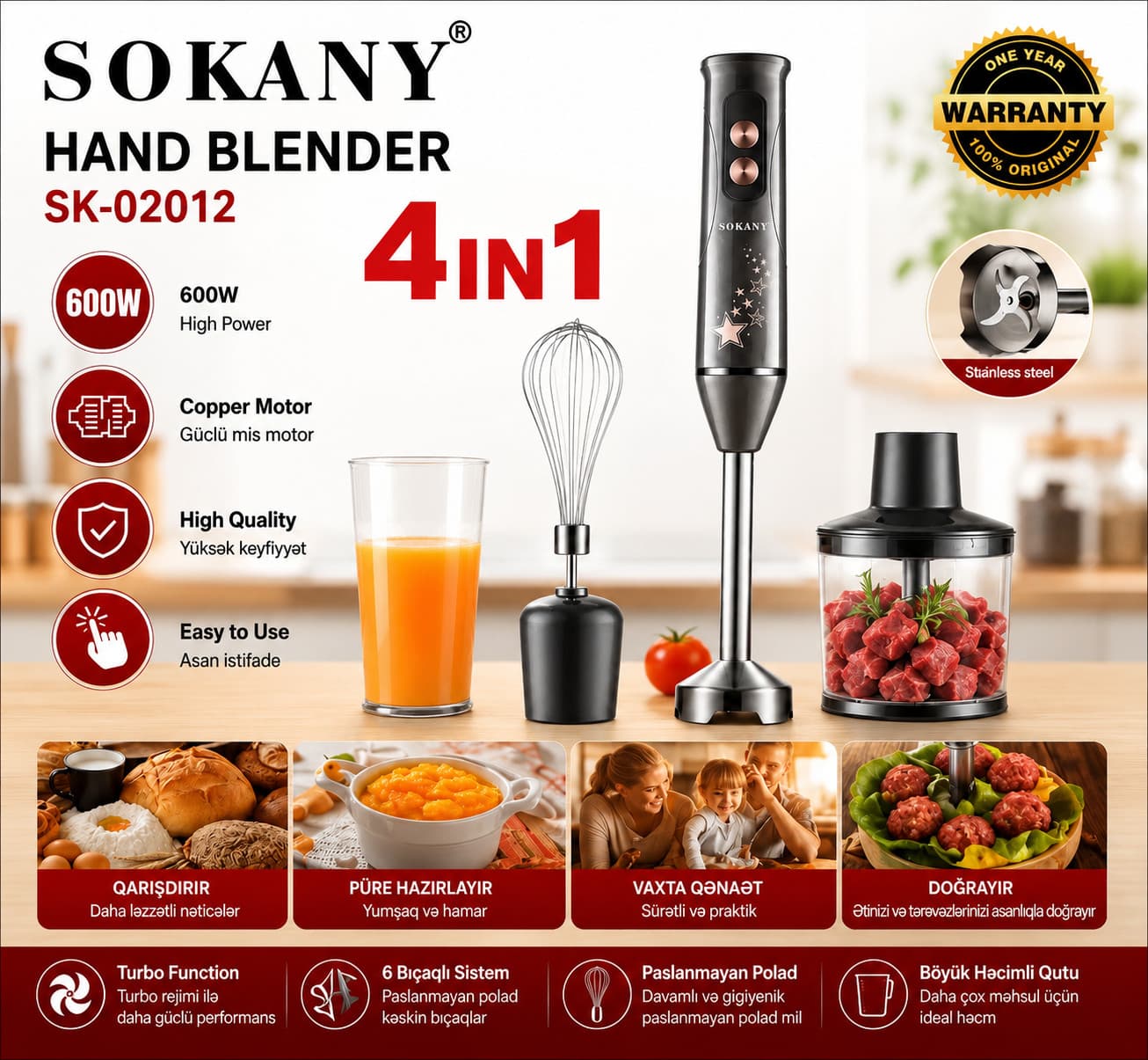 Blender Sokany SK-02012, salınma, 600 Vt, 0.5 L