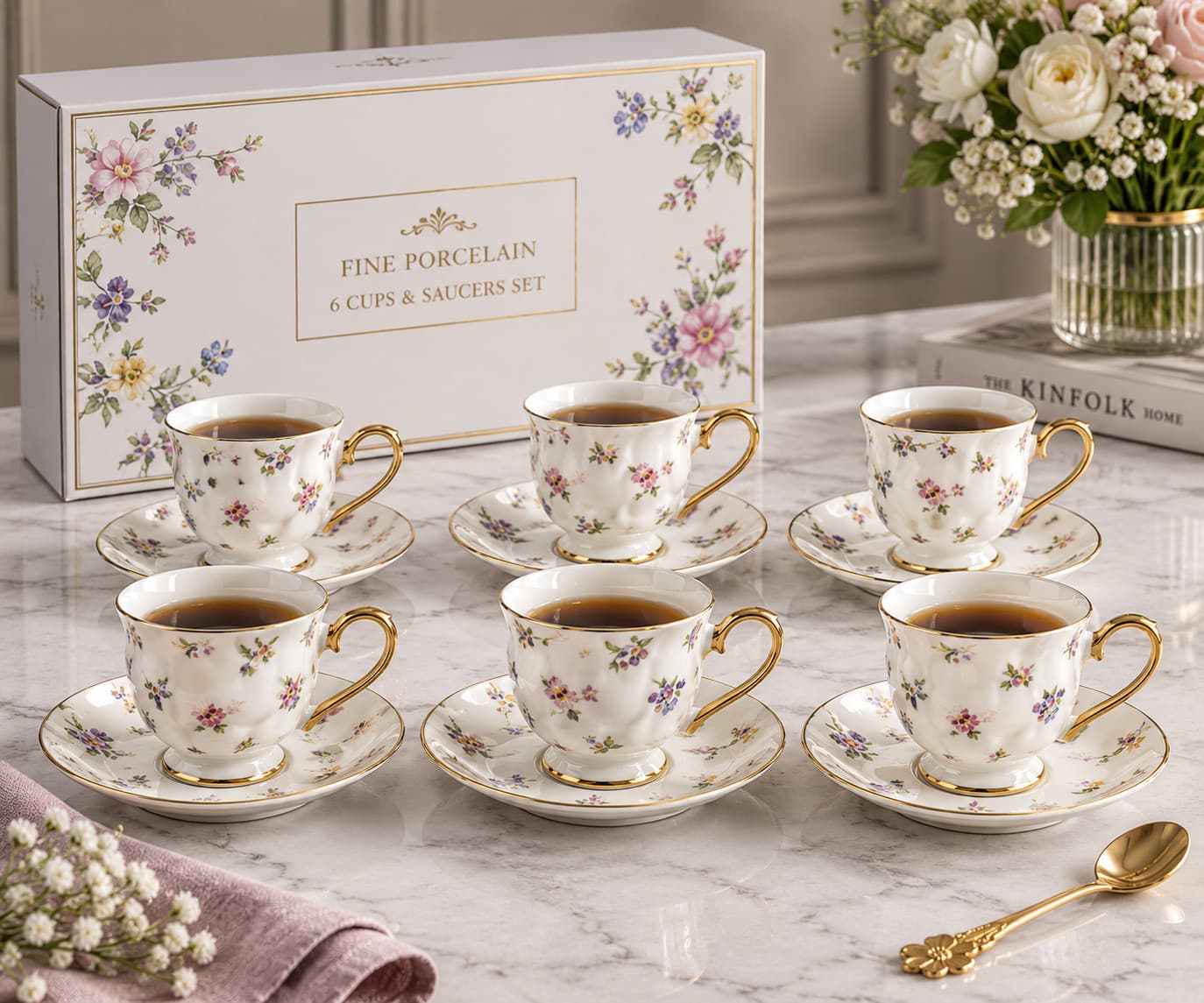 Çay servizi 2776223, 12 əşya, 6 nəfərlik, farfor, 90 ml, ağ