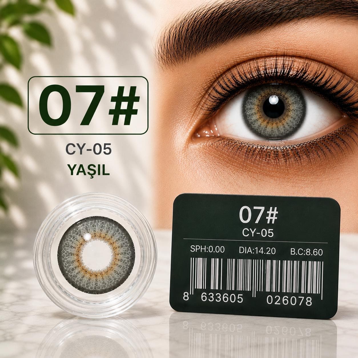 Rəngli linza CY-05 №07, Hidrogel, SPH 0.00, Yaşıl