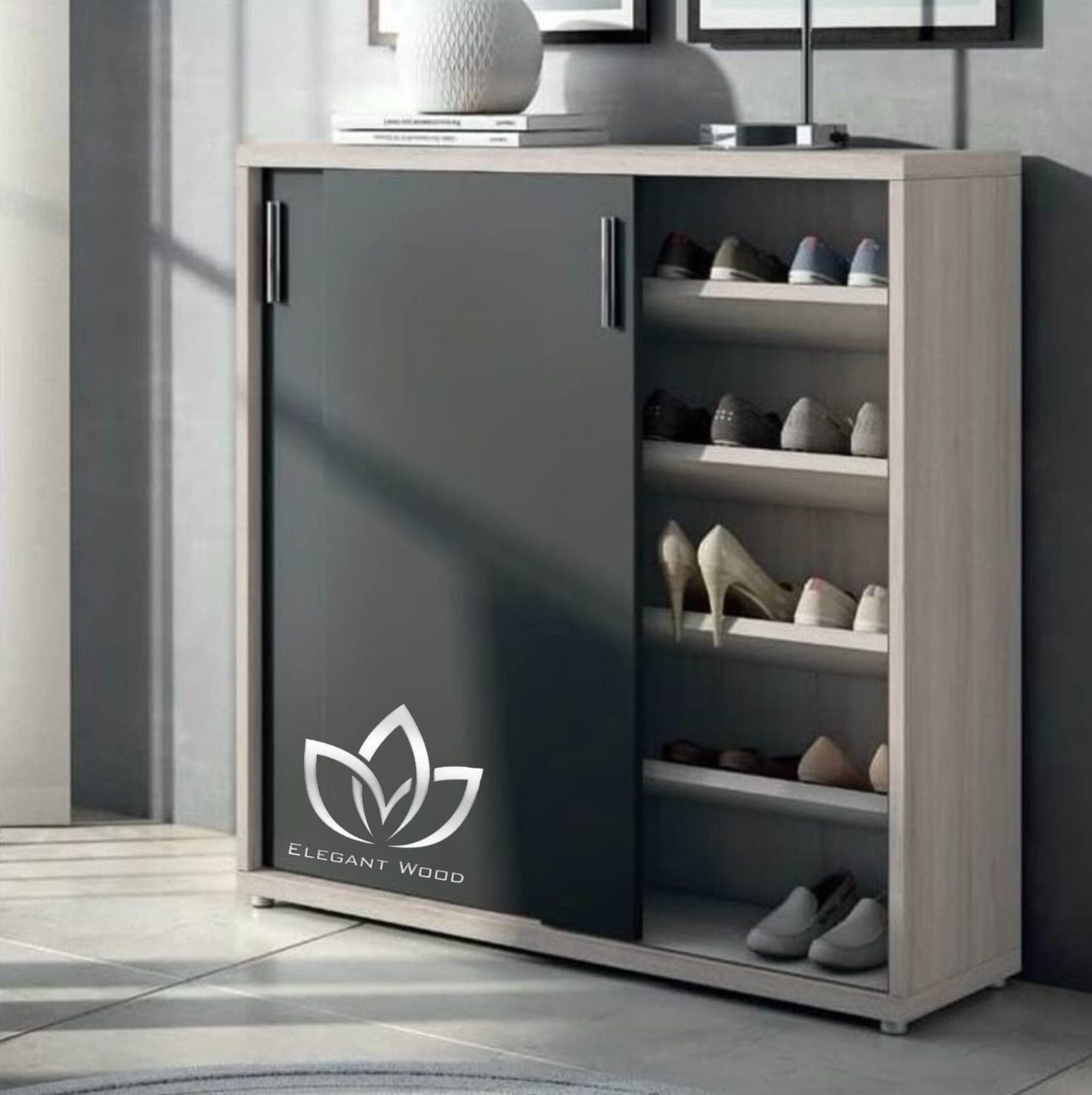 Ayaqqabı üçün tumba Elegant Wood, laminat, antrasit, 108x117.1x49 sm
