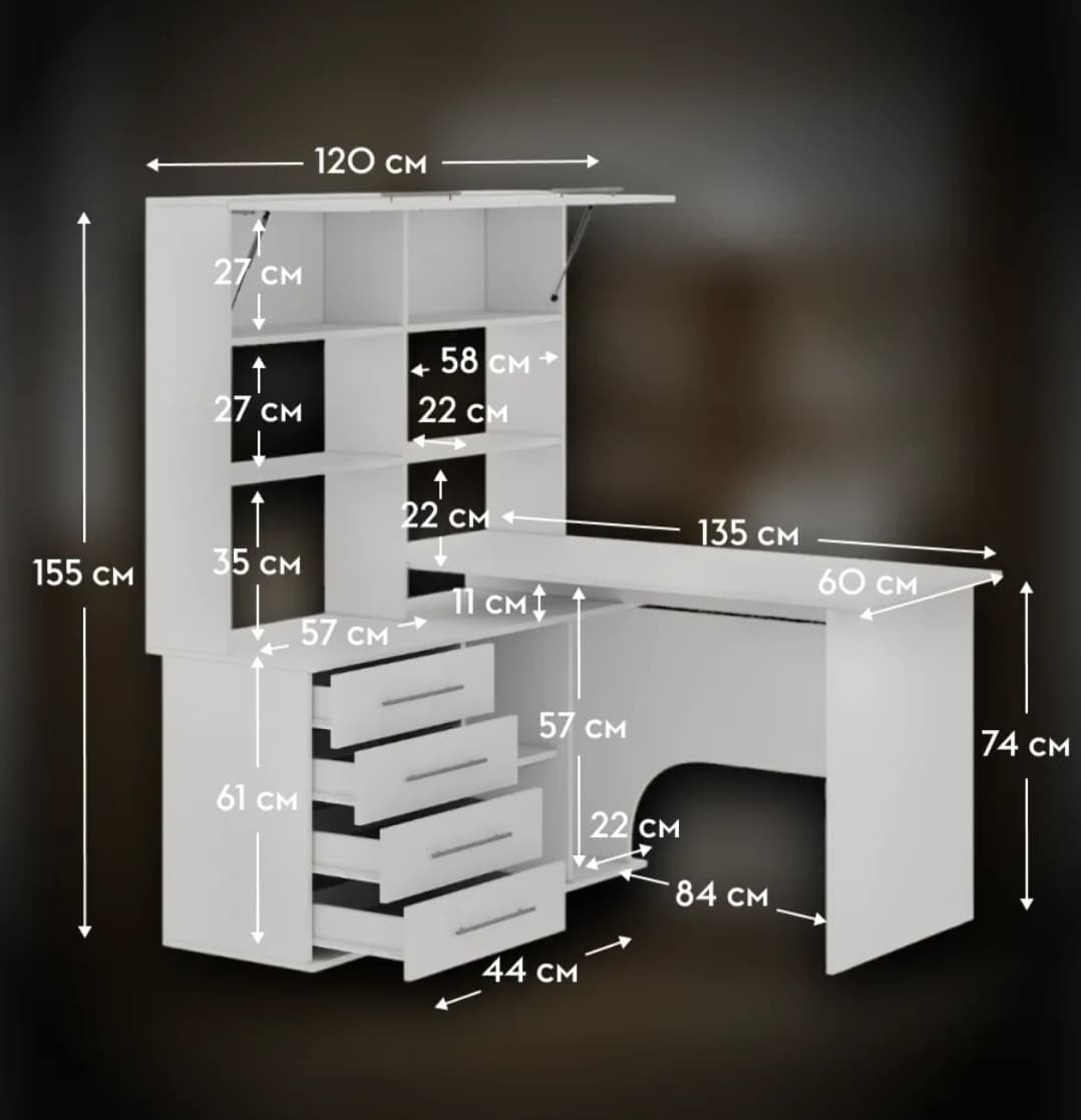 Yazı masası SO021, ağ, laminat, 60х155х135/120 sm — изображение 5