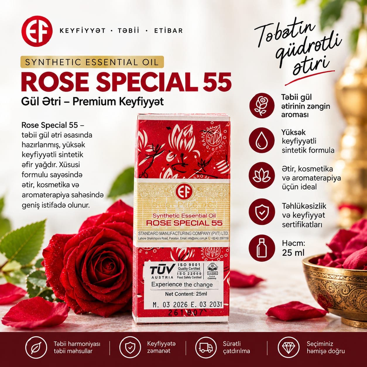 EF Rose Special 55 Təbii Gül Efir Yağı 25 ml