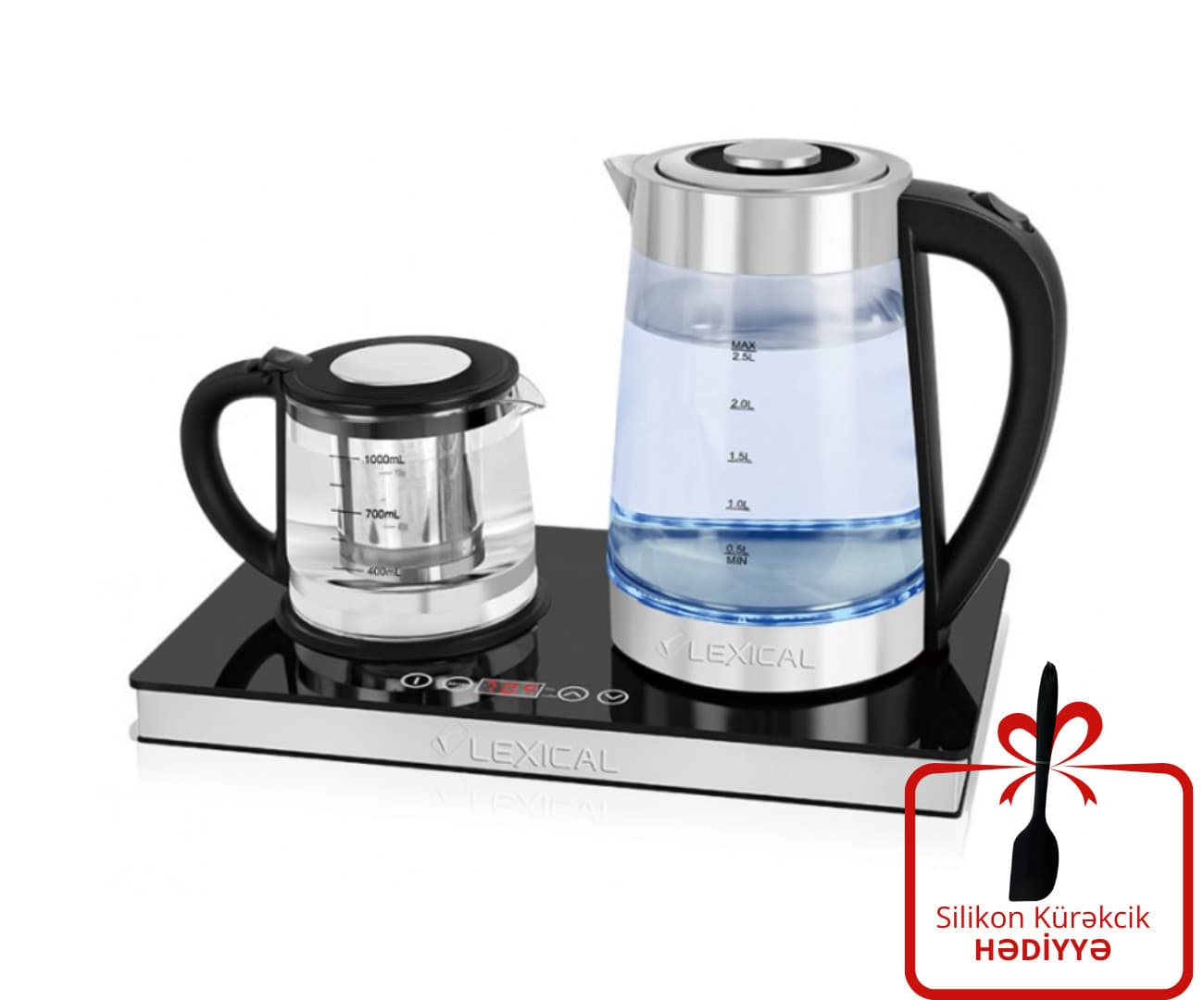 Elektrik çaydan dəsti Lexical LTM-0865_RB (1 l + 2.5 l, silikon kürəkcik hədiyyə) - LTM-0865_RB