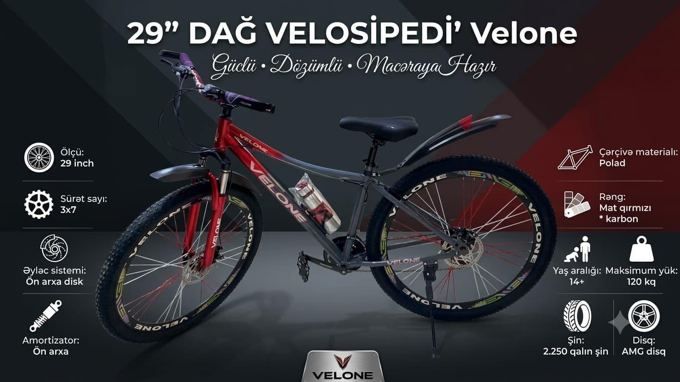 Dağ velosipedi Velone AMG, 29", qırmızı