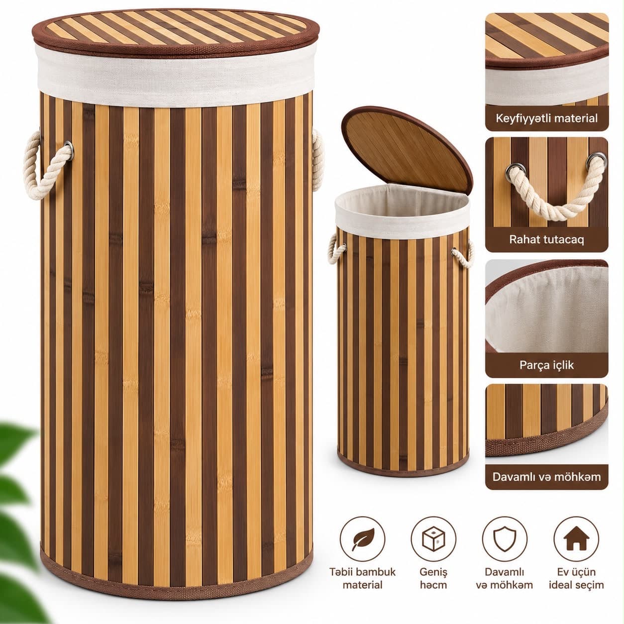 Çamaşır üçün səbət, 100 l, bambuk — şəkil 2