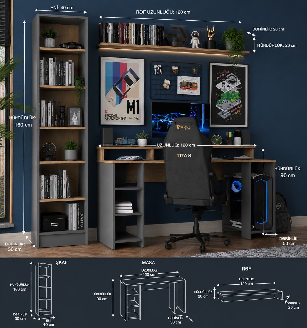 Kompüter masası, laminat, Antrasit, 160x160x50 sm — изображение 2