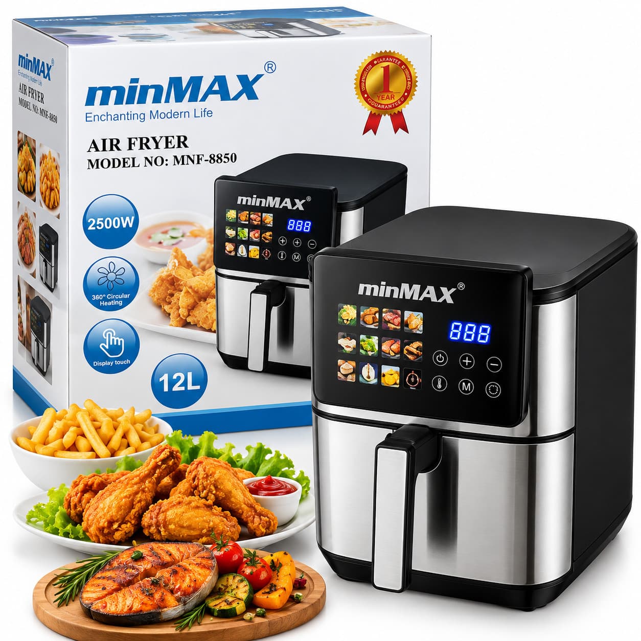 Aerofritür miniMAX MNF-8850, 12 L, Qara-gümüşü, 2500 Vt