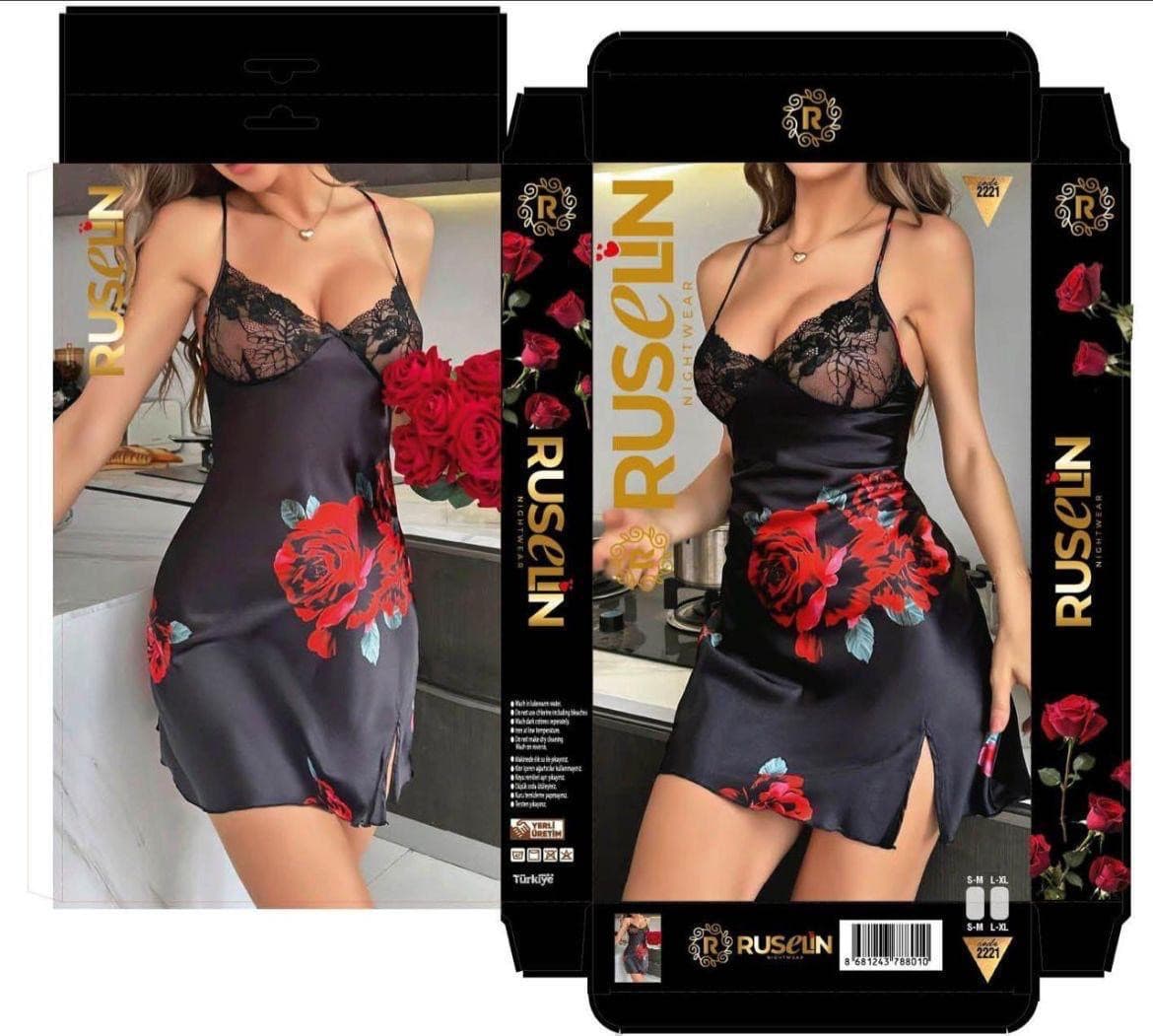 Gecə köynəyi qadınlar üçün, qara, satin, ölçü L/XL