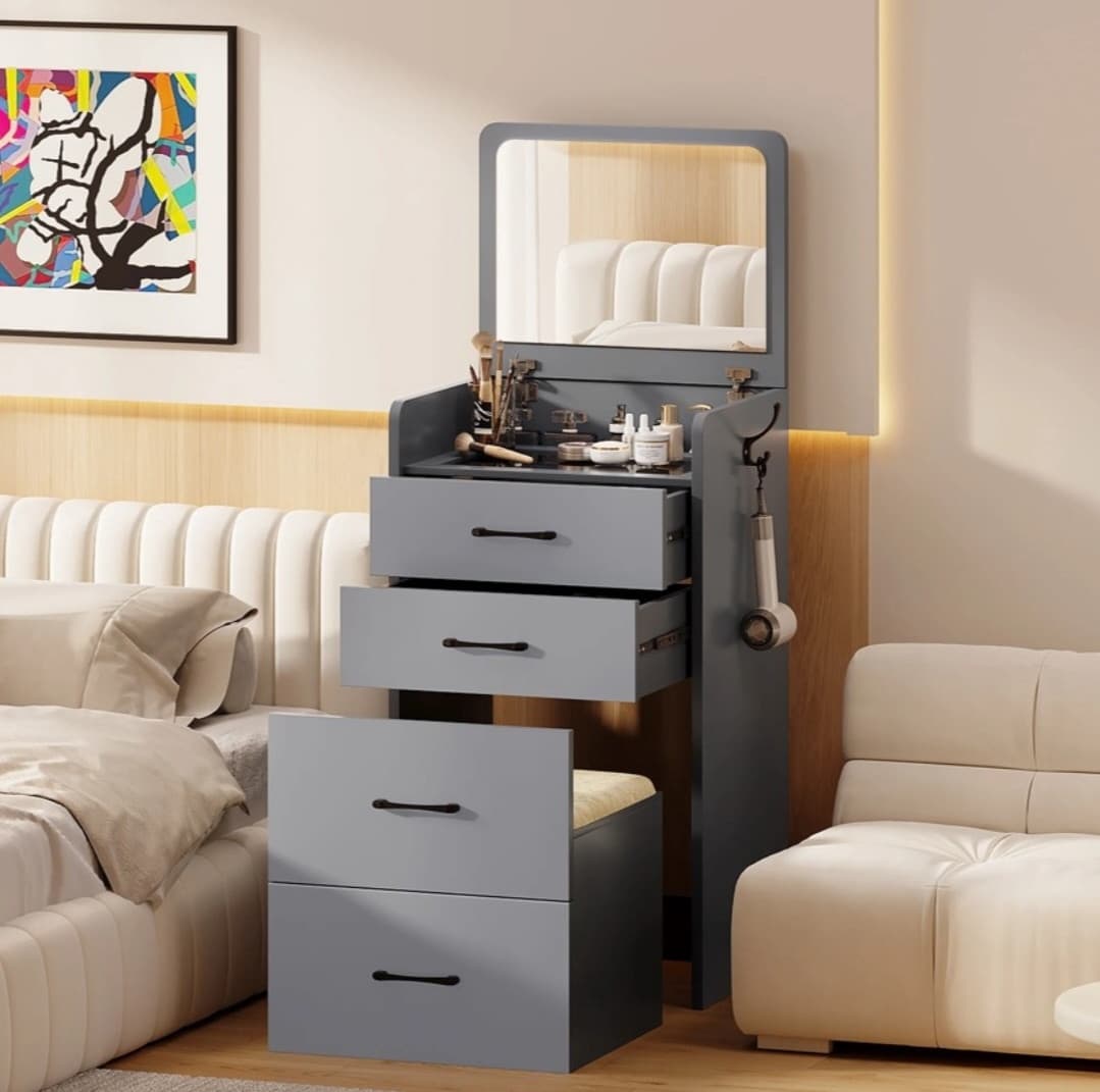 Makiyaj masası SO26, laminat, boz, 90x50x40 sm