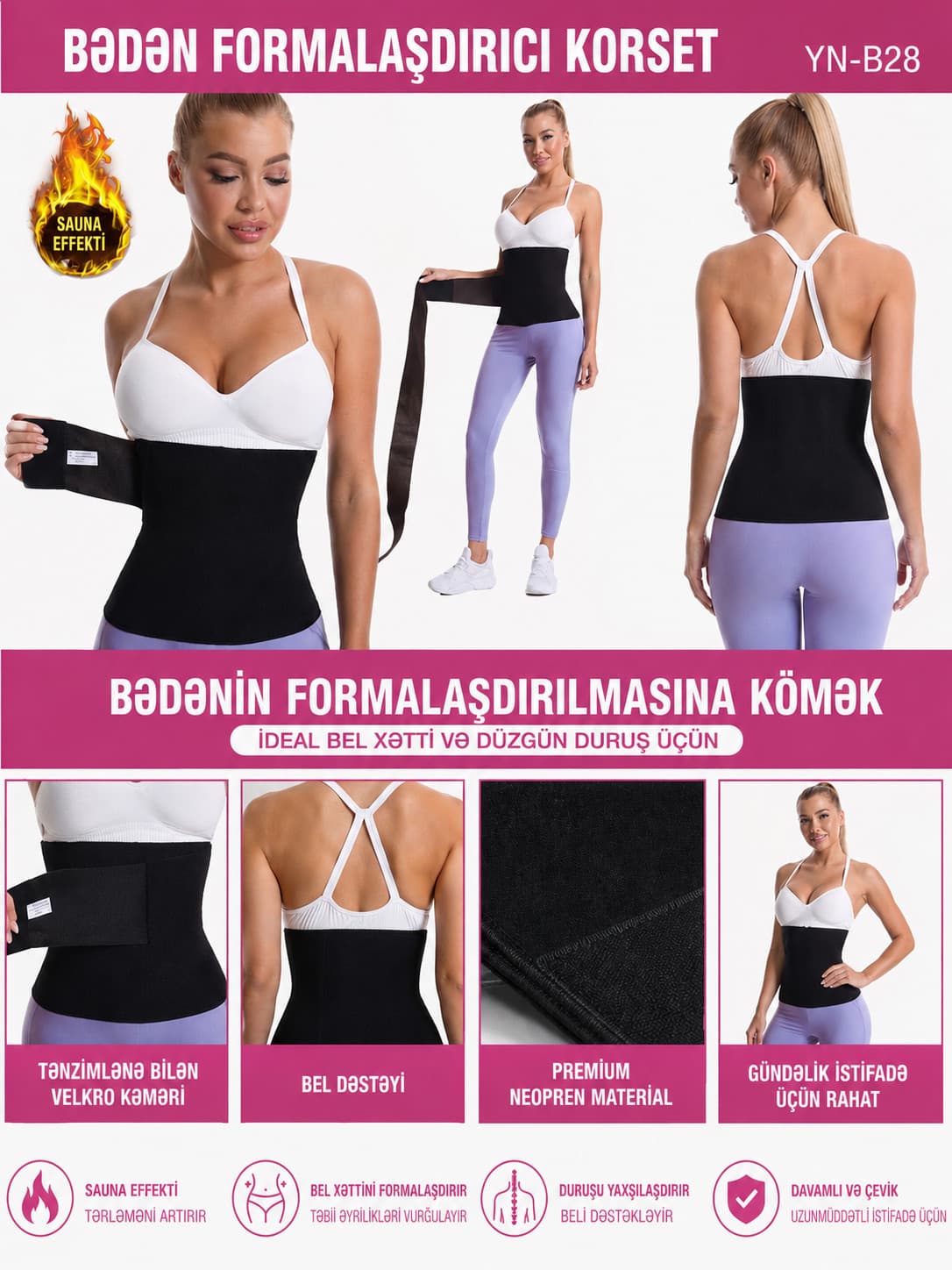 Qadın korseti, qara, neopren, ölçü One size