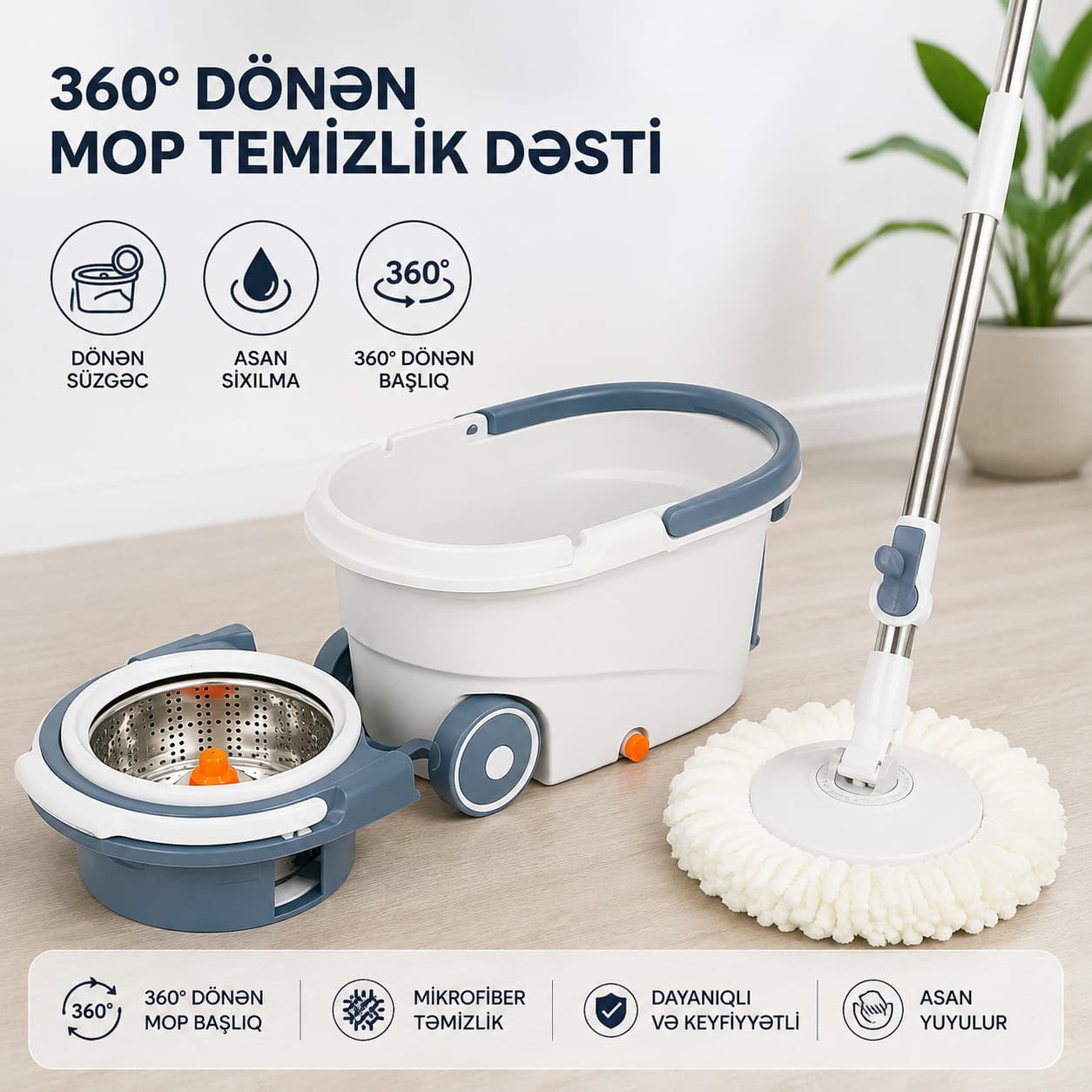Təmizləmə dəsti GR01, vedrə ilə, 120 sm, plastik