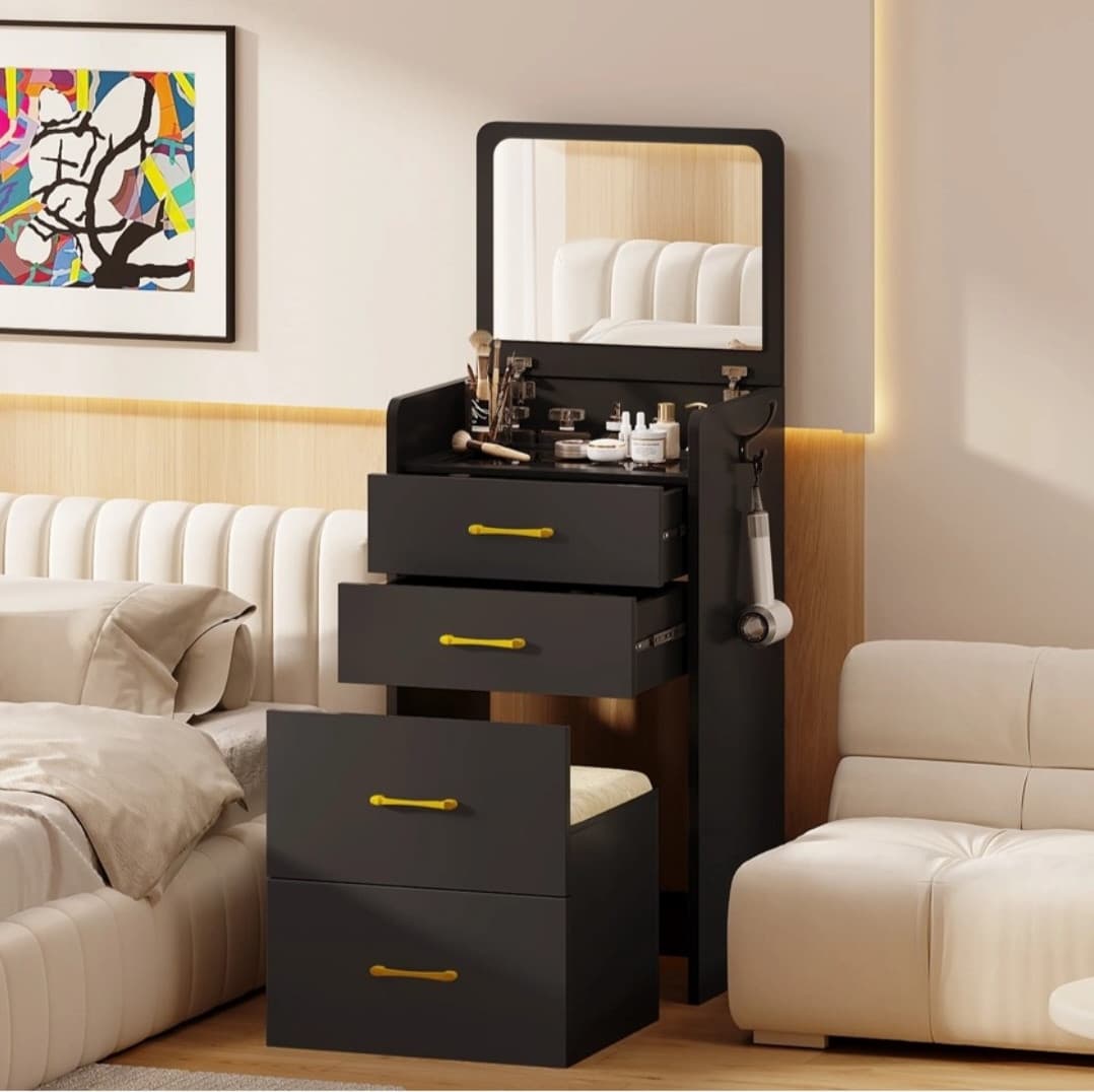 Makiyaj masası SO25, laminat, qara, 90x50x40 sm