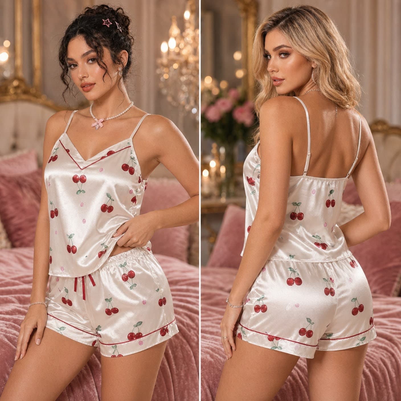 Qadınlar üçün şortlu pijama dəsti 2851975, satin, ağ, ölçü S/M