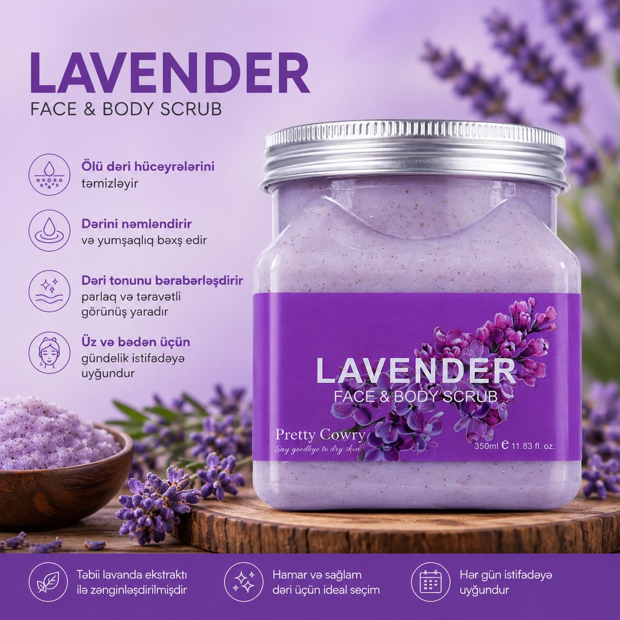 Skrab üz və bədən üçün Pretty Cowry Lavender 350 ml