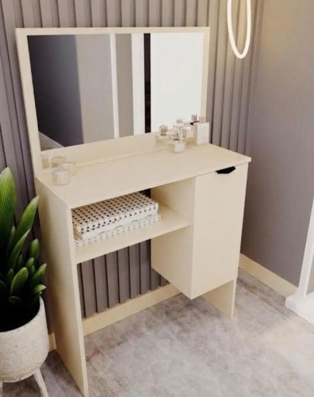 Makiyaj masası MB13, laminat, bej, 125x72x35 sm