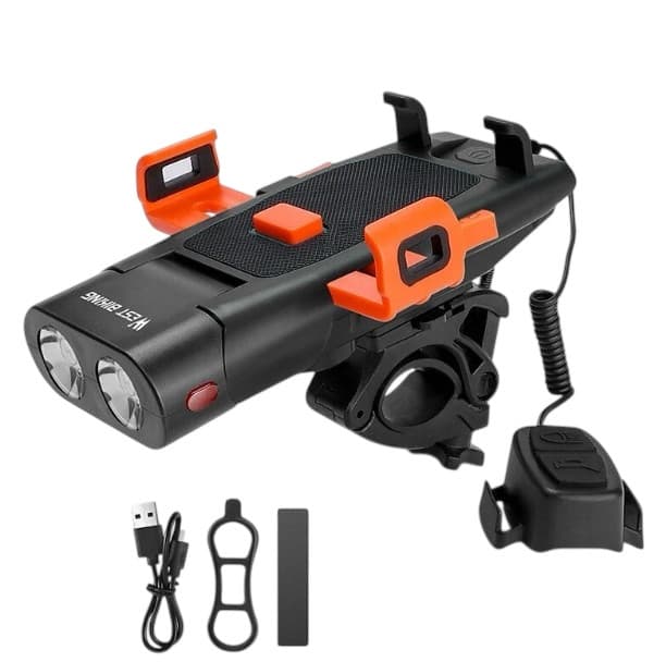 Velosiped üçün ön fənər + telefon tutacağı, 500 lm, qara