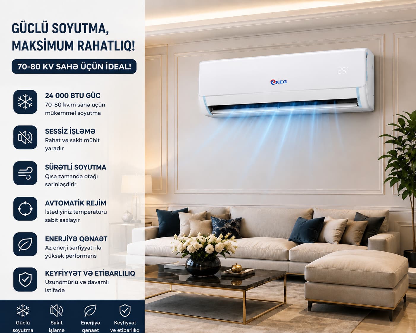 Kondisioner OKEG, Split-sistem, 24000 BTU/saat, Ağ