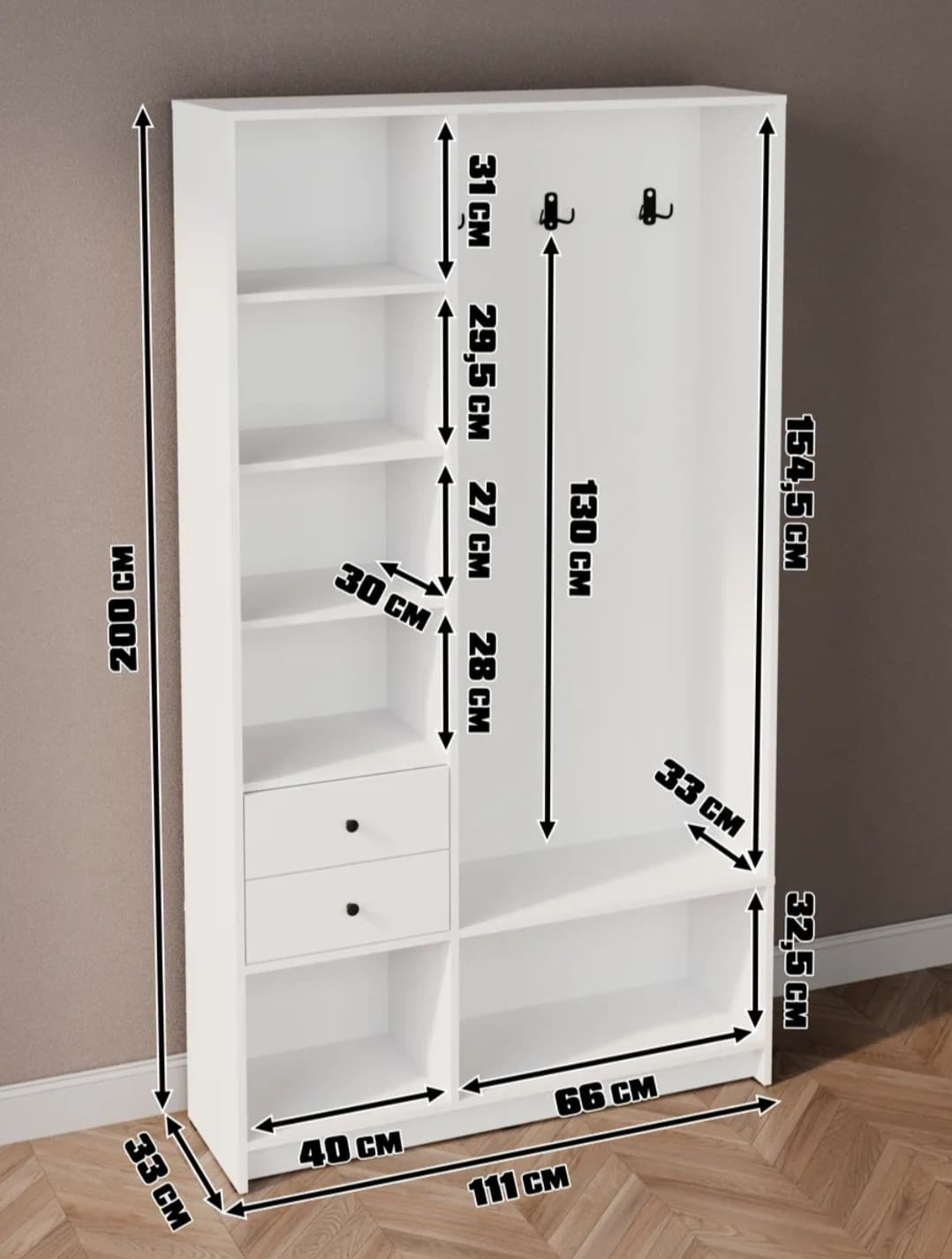 Şkaf, laminat, ağ, 200x111x33 sm — image 3