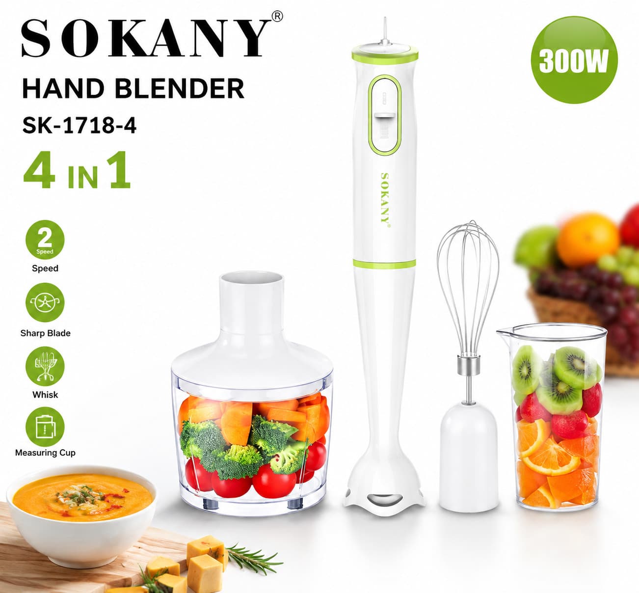 Blender Sokany SK-1718-4, salınma, 300 Vt, 0.5 L, ağ