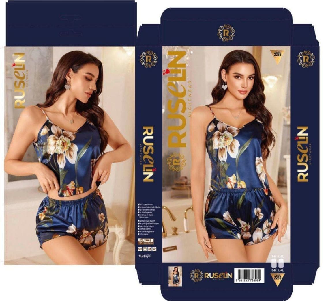 Qadınlar üçün şortlu pijama dəsti 2851962, satin, göy, ölçü L/XL — şəkil 2