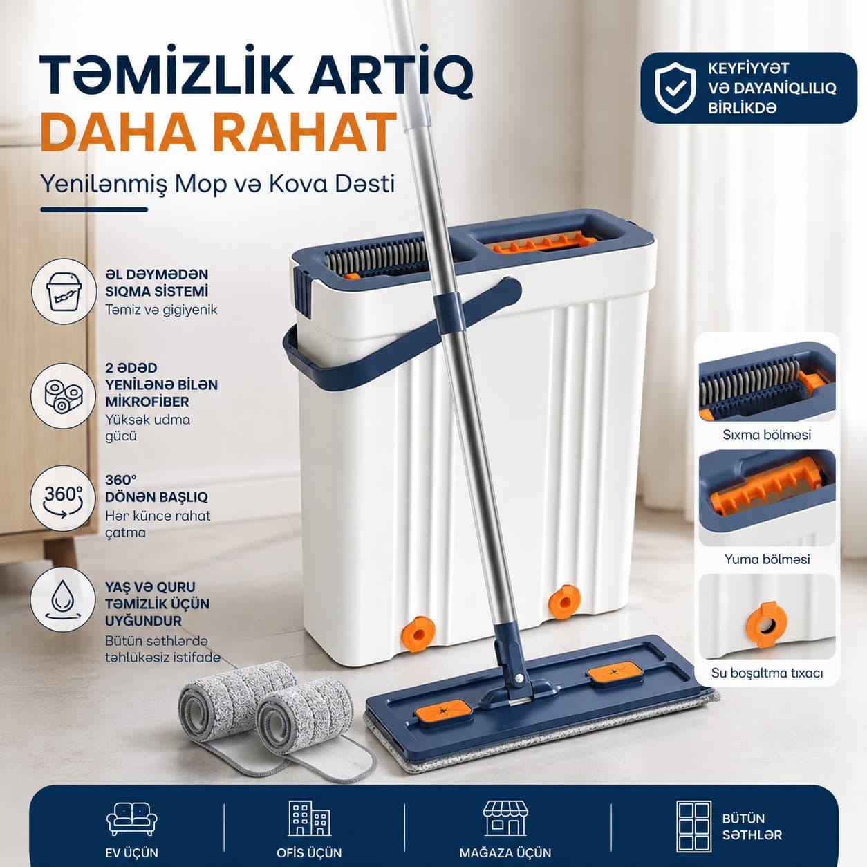 Təmizləmə dəsti, plastik/metal, ağ