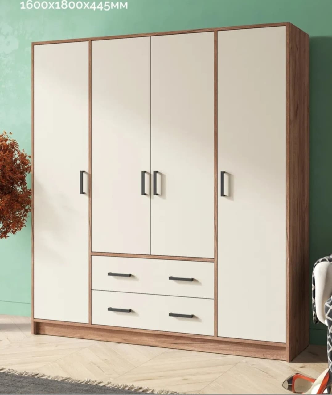 Şkaf 2566309, laminat, krem/votan, 180x160x45 sm