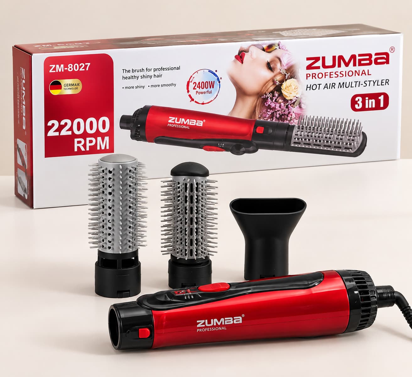 Fen-fırça Zumba ZM-8027, 2400 Vt, Qırmızı, 3 taxma