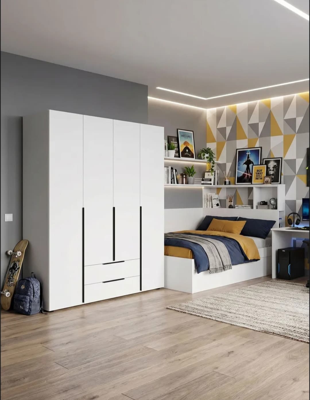 Döşəməüstü dolab SO 00109, laminat, ağ, 203x180x50 sm — image 3