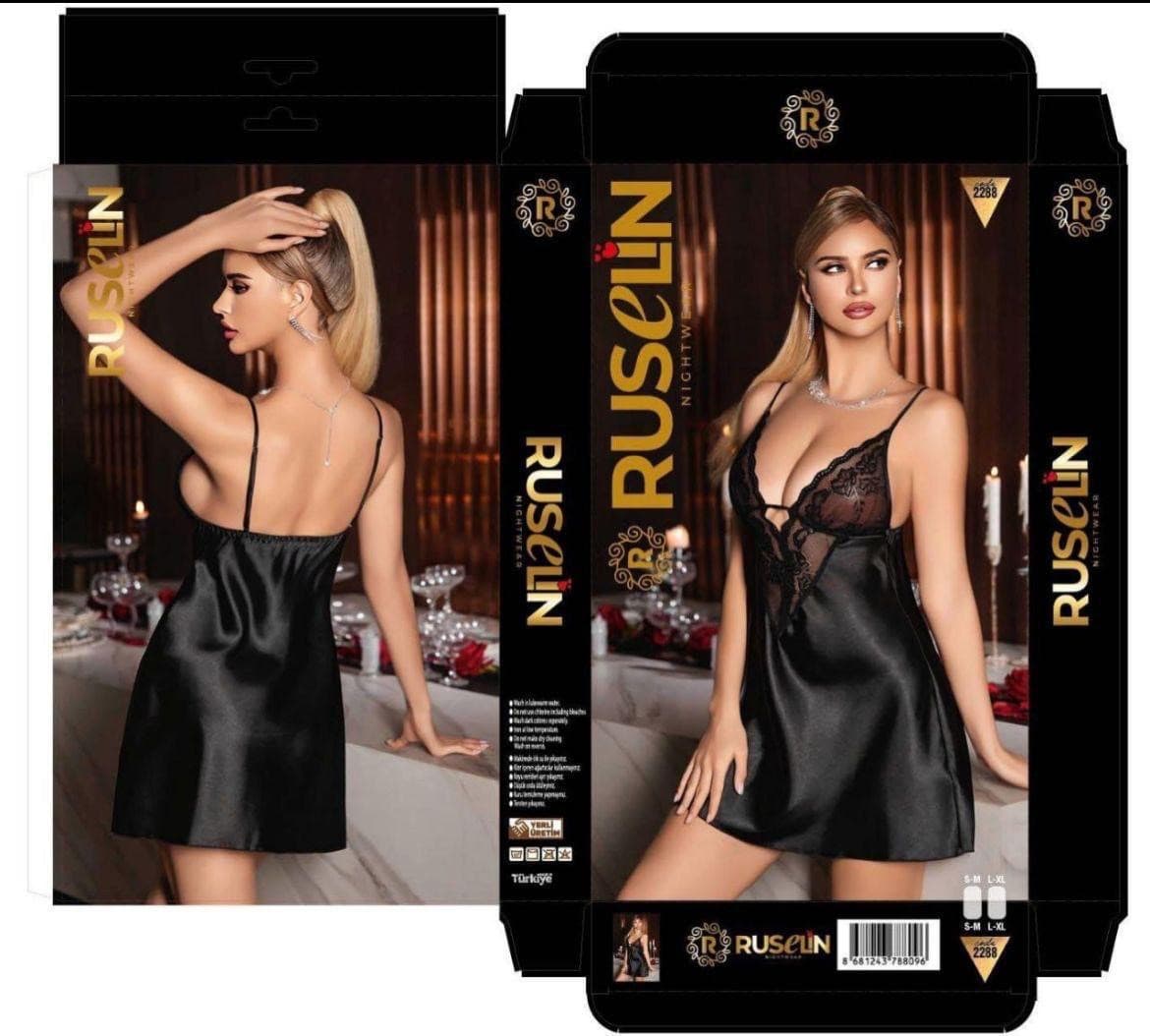 Gecə köynəyi qadınlar üçün, qara, satin, ölçü S/M