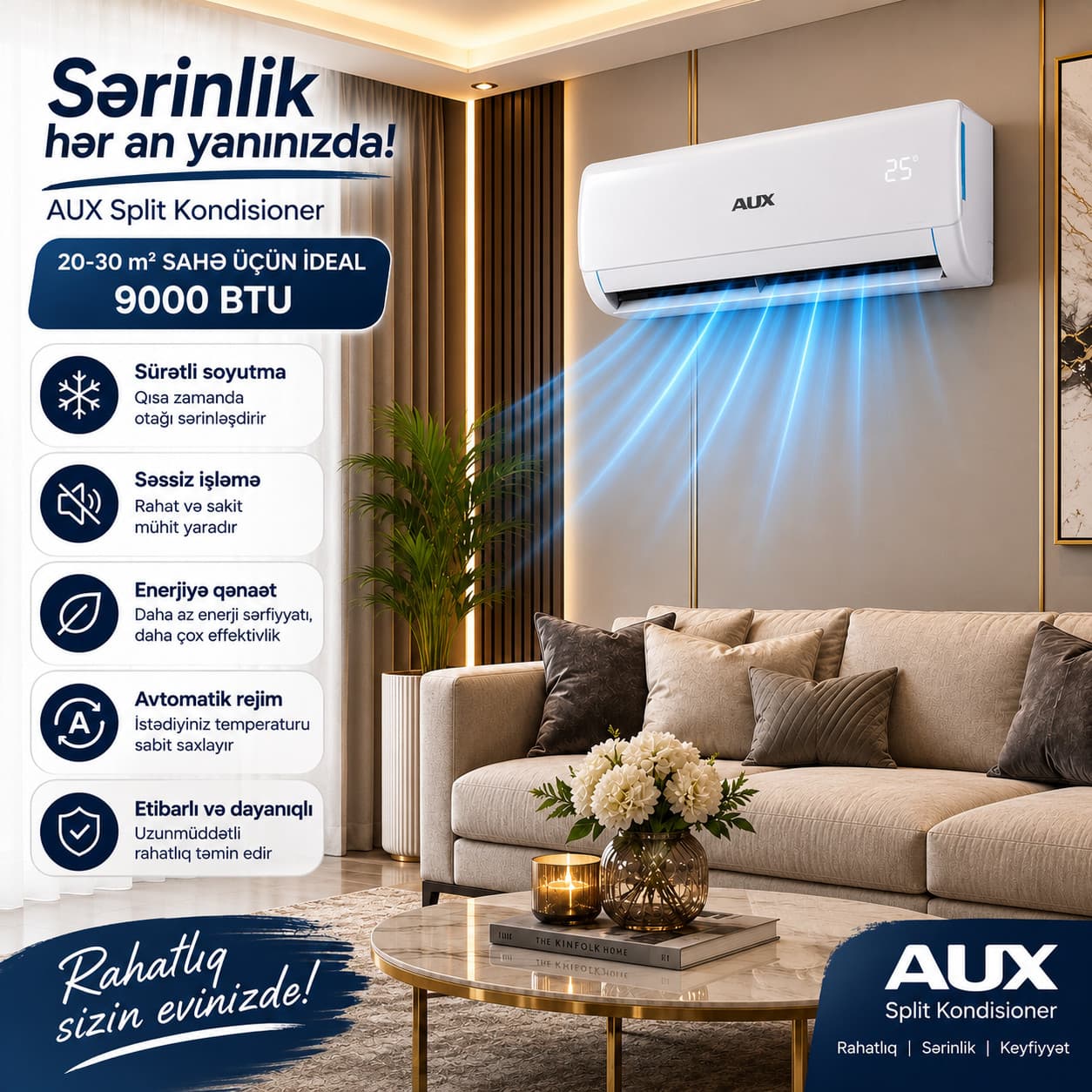 Kondisioner AUX, Split-sistem, 9000 BTU/saat, Ağ