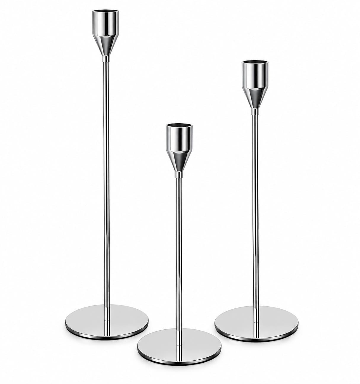 Şamdan dəsti 5494, metal, gümüşü, 3 əd