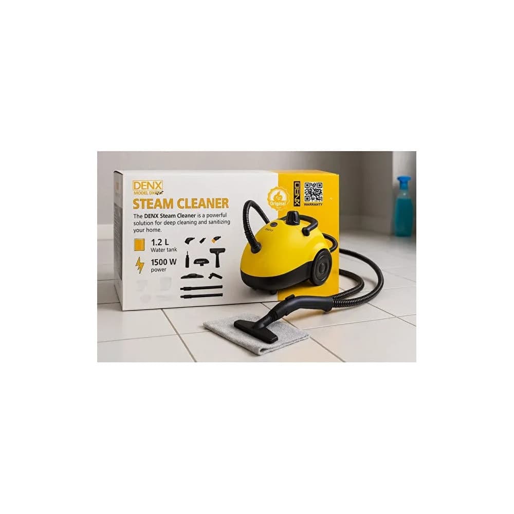 Buxar təmizləyicisi Denx DX2914, 1500 Vt, Buxar ilə, Döşəmə üçün fırça, Kiçik yumru taxma-fırça, Şüşələrin yuması üçün taxmalar, Plitə təmizləməsi üçün fırça, Yumru fırça, Yumşaq səthlər üçün taxma, U