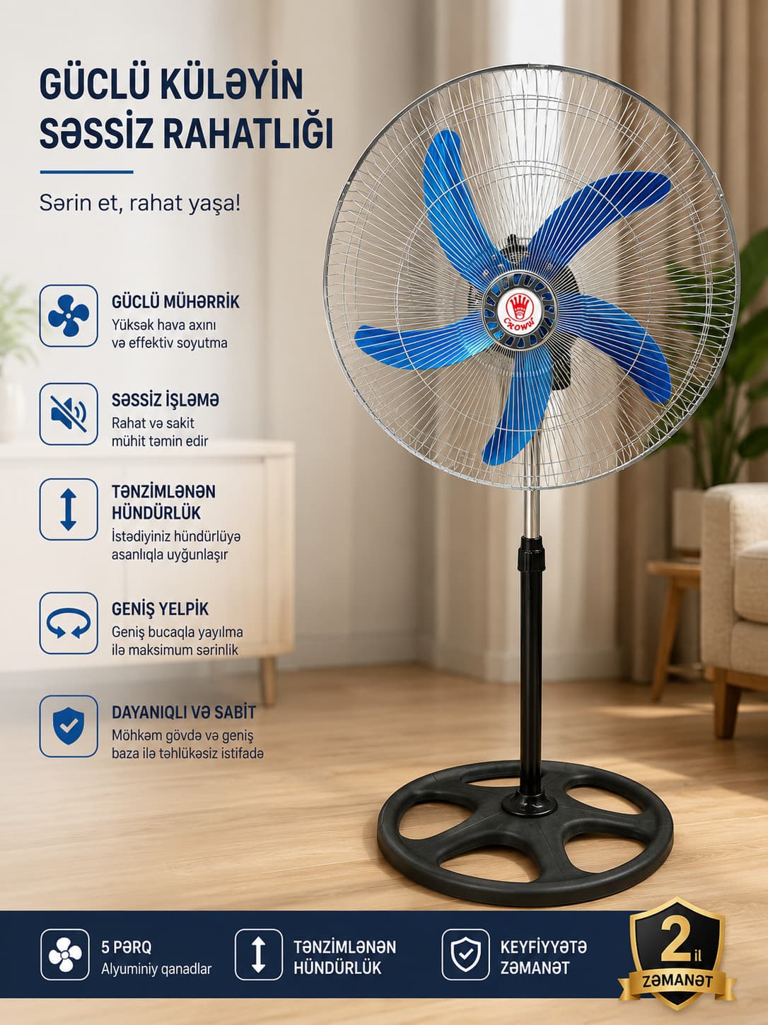 Döşəməüstü ventilyator 220 W qara 25 mm.