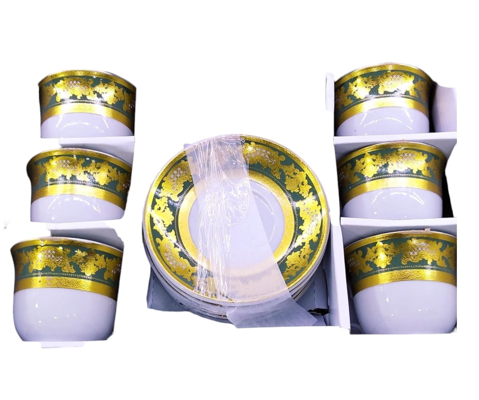 Çay dəsti Green PC-0092, qızılı/ağ, 6 nəfərlik
