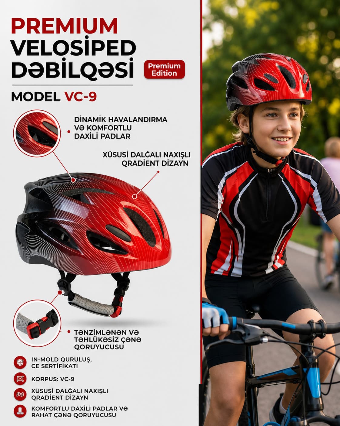 Velosiped dəbilqəsi Soldier, qırmızı, ölçü L