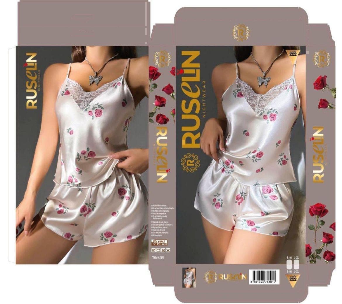 Qadınlar üçün şortlu pijama dəsti 2851986, satin, ağ, ölçü S/M — şəkil 2