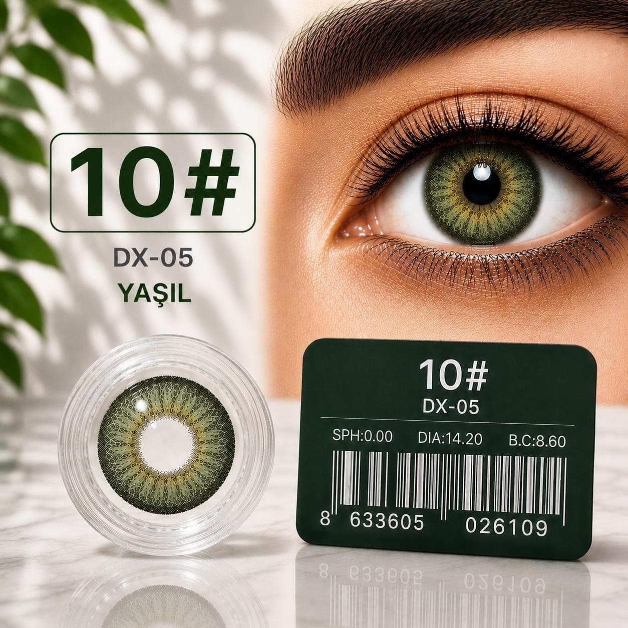 Rəngli linza DX-05 №10, Hidrogel, SPH 0.00, Yaşıl