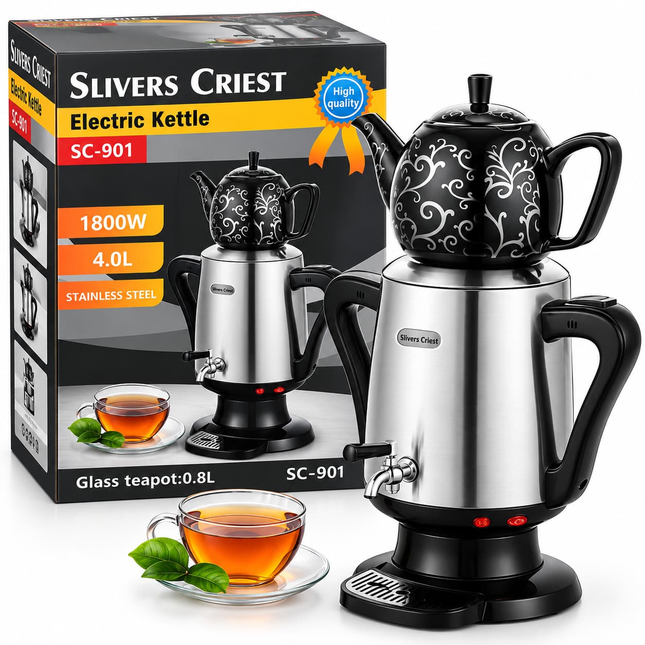 Samovar Silvers Criest SC-901, 4 l, Gümüşü, 1800 Vt