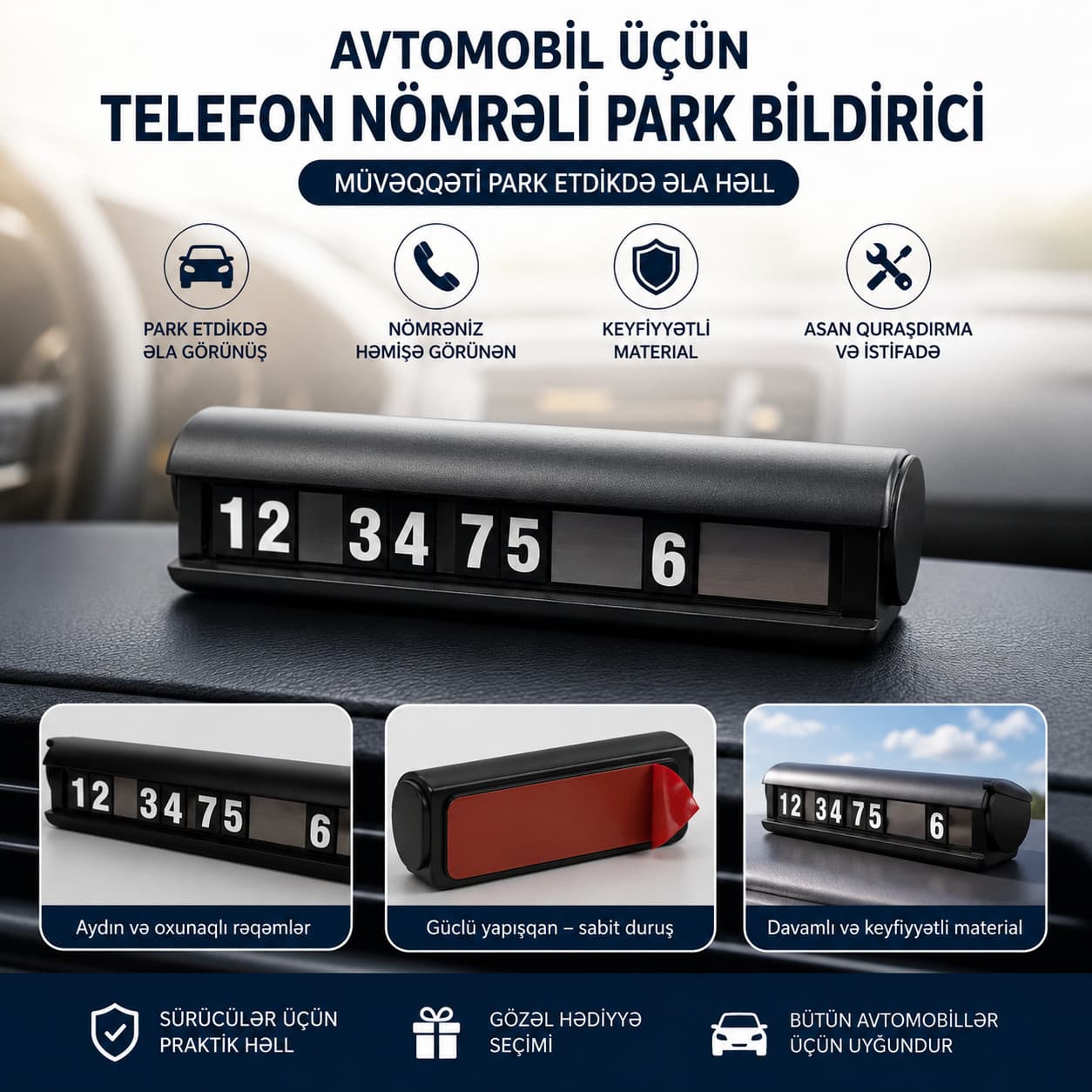 Avtovizit kartı, 11 sm, Plastik, Qara