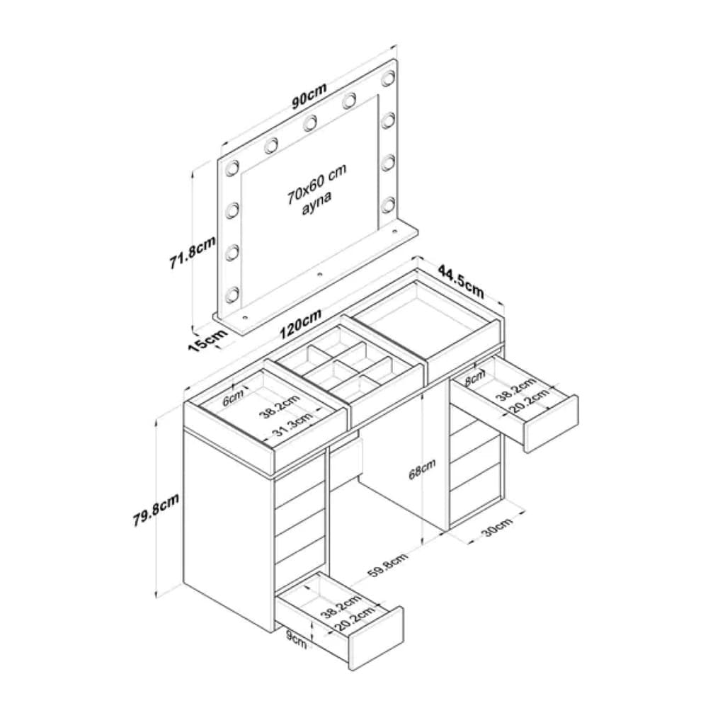Makiyaj masası s012, laminat, ağ, 45x120x150 sm — изображение 4