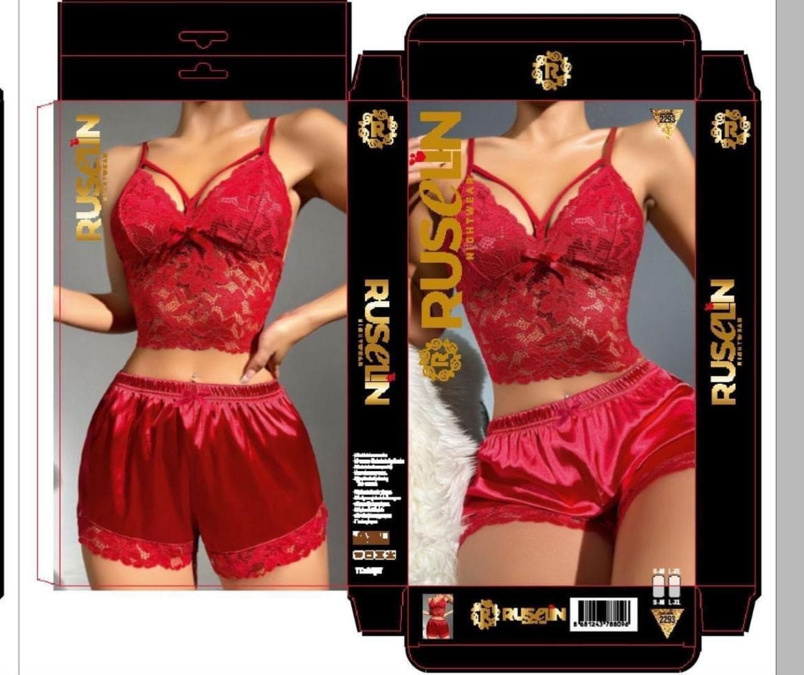 Qadınlar üçün şortlu pijama dəsti 2851928, satin, qırmızı, ölçü S/M — şəkil 2