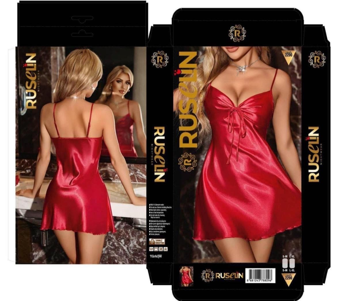 Gecə köynəyi qadınlar üçün, qırmızı, satin, ölçü L/XL