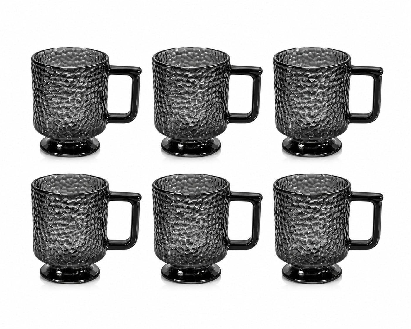 Fincan dəsti 2984, şüşə, qara, 300 ml, 6 əd