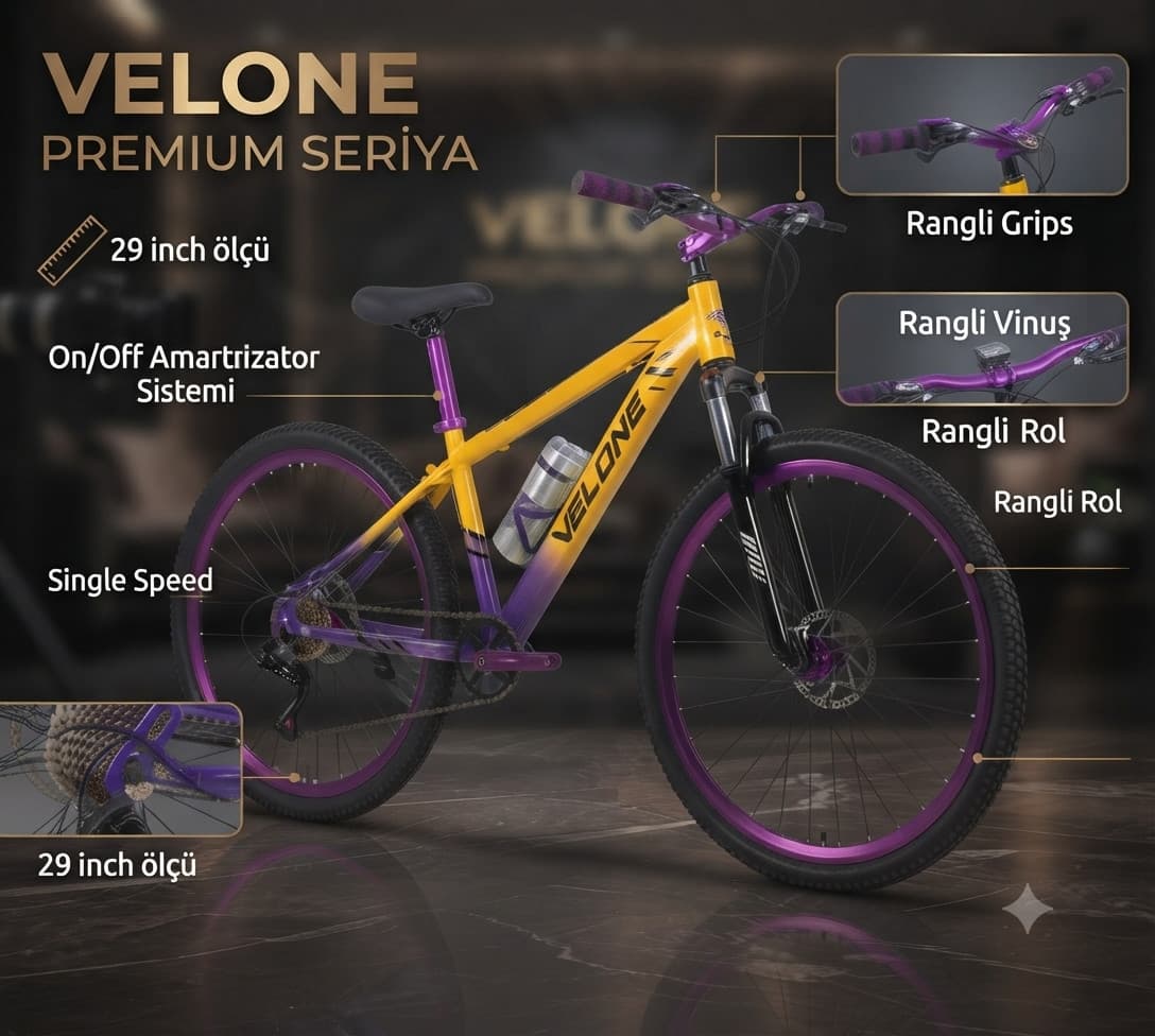 Dağ velosipedi Velone Power97, (29, sarı/bənövşəyi)