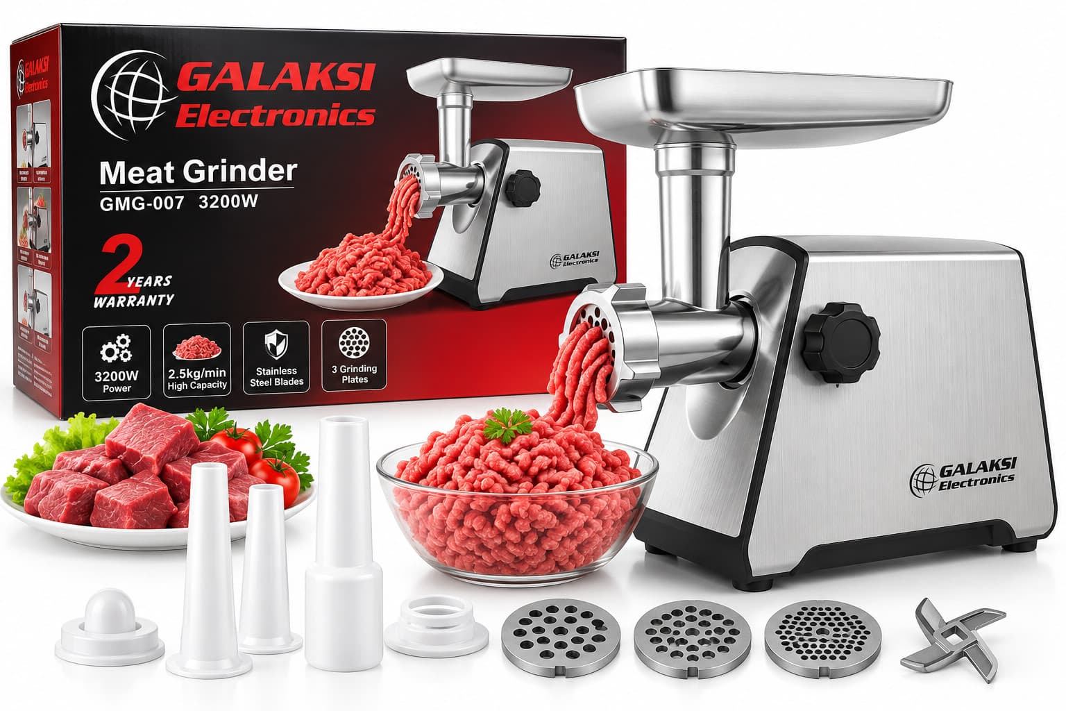 Ətçəkən maşın No brand, 3200 Vt, 2.5 kq/dəq, Qiymə üçün disk, Gümüşü