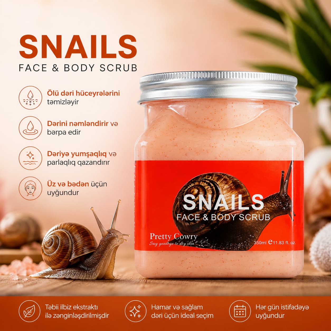 Skrab üz və bədən üçün Snails 350 ml