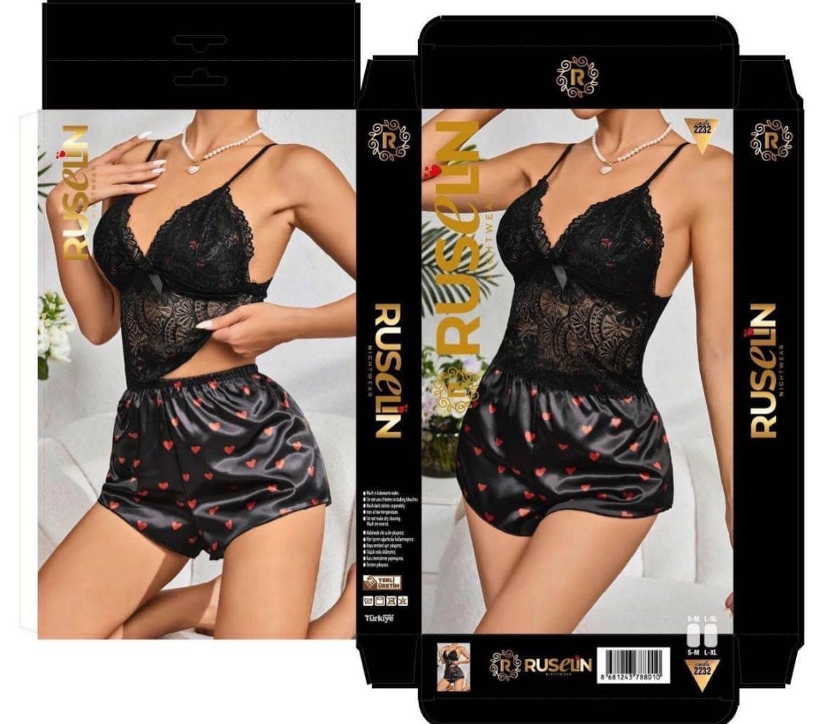 Qadınlar üçün şortlu pijama dəsti 2851920, qara, satin, ölçü L/XL — şəkil 2