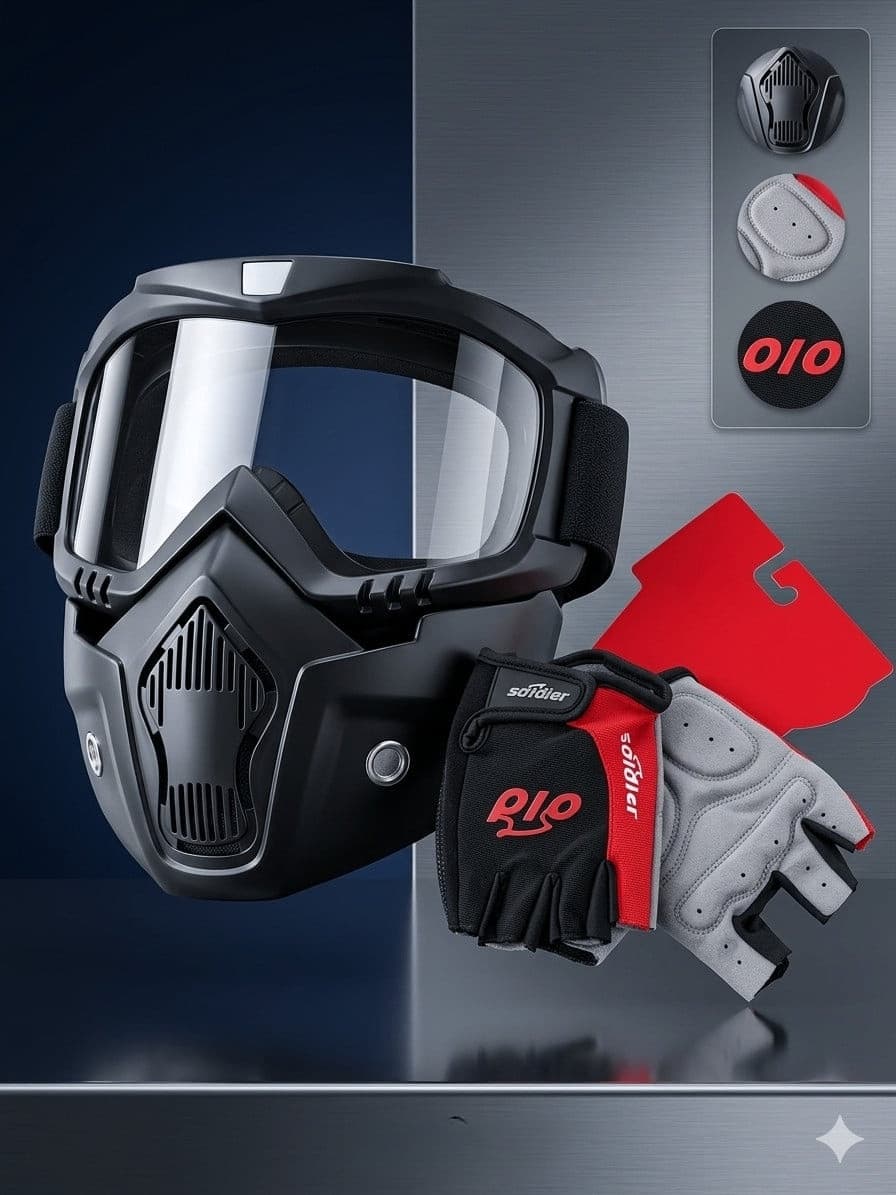 Velosiped üçün əlcək və üz maskası dəsti Soldier, qara