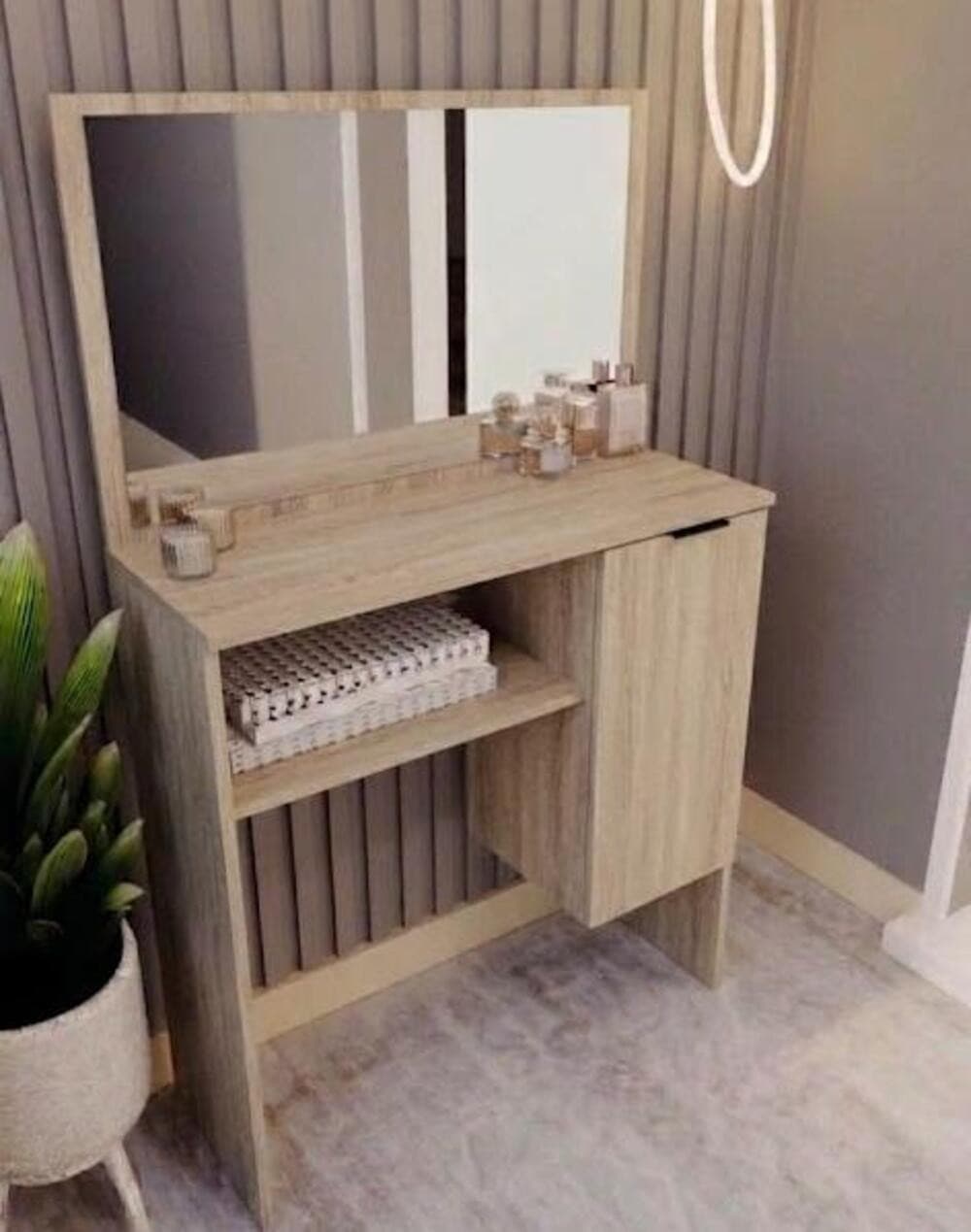 Makiyaj masası güzgülü MB13, laminat, sonoma, 125x72x35 sm